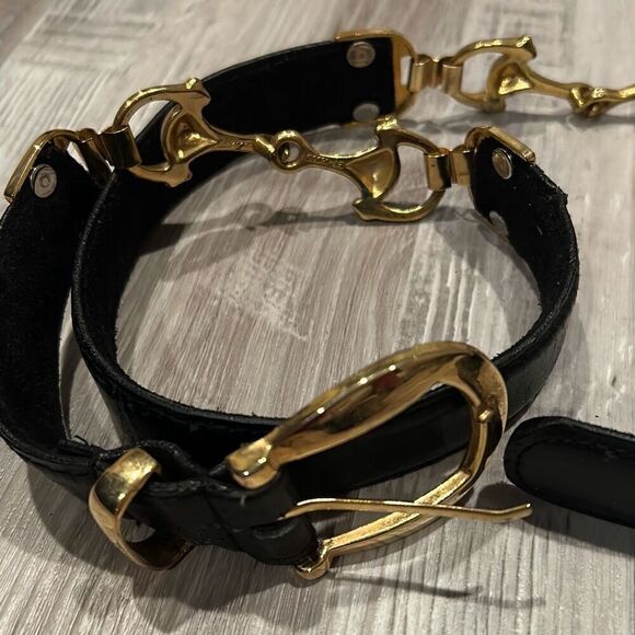 Vintage black leather Horse bit snaffle black and gold belt - Picture 1 of 11